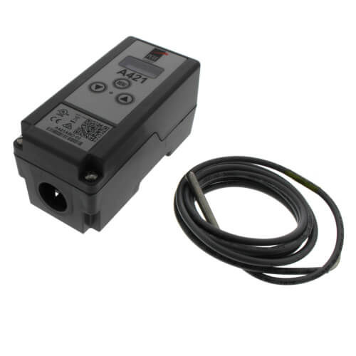 Johnson Controls A421ABD-02C temperature controller - side view (Product Type: Temperature Control; Voltage: 120/240V)