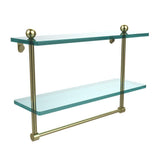 16 in. L  x 12 in. H  x 5 in. W 2-Tier Clear Glass Bathroom Shelf with Towel Bar in Satin Nickel - Super Arbor