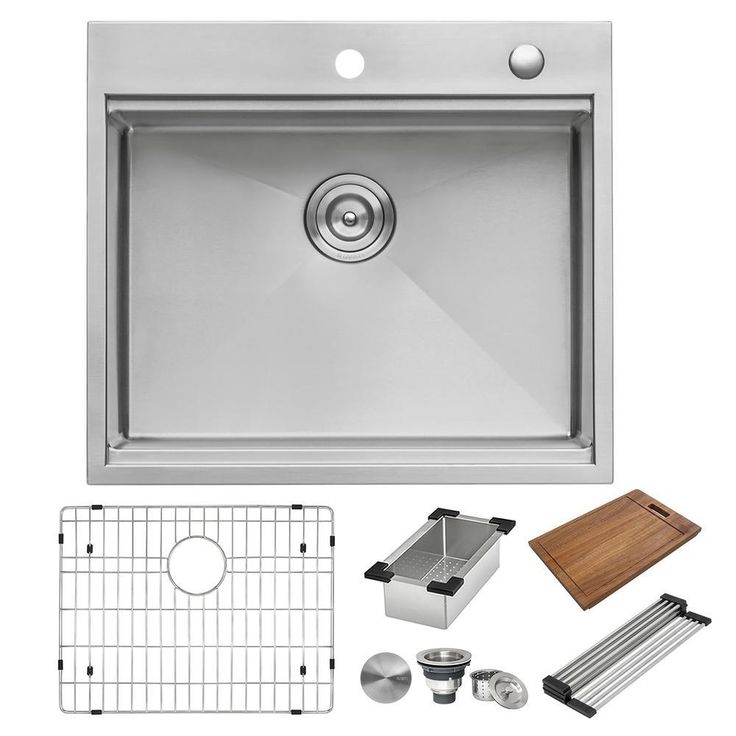 25 x 22 in. Workstation Drop-In Tight Radius Topmount 16-Gauge Stainless Steel Ledge Kitchen Sink Single Bowl