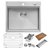 25 x 22 in. Workstation Drop-In Tight Radius Topmount 16-Gauge Stainless Steel Ledge Kitchen Sink Single Bowl