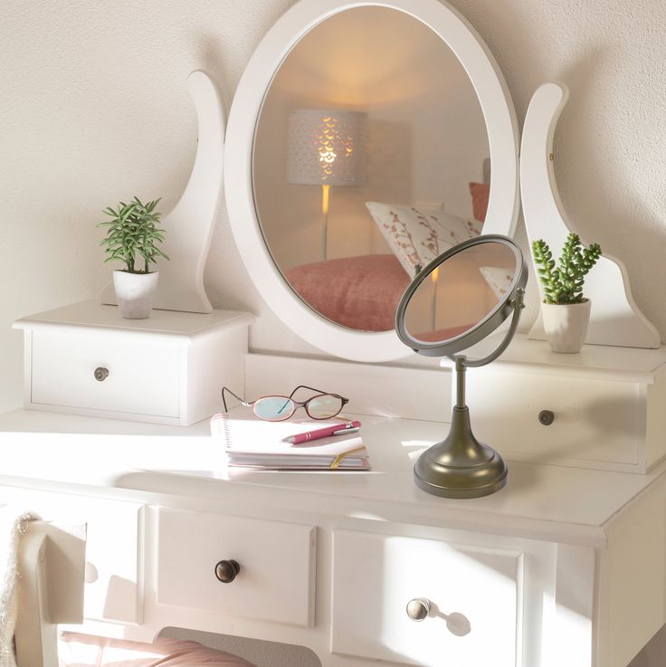Allied Brass 8-in x 15-in Matte Gray Double-Sided Magnifying Countertop Vanity Mirror
