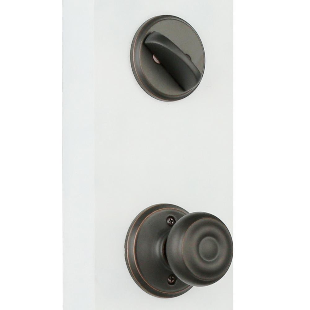 Camelot Aged Bronze Single Cylinder Deadbolt with Georgian Knob Door Handleset - Super Arbor