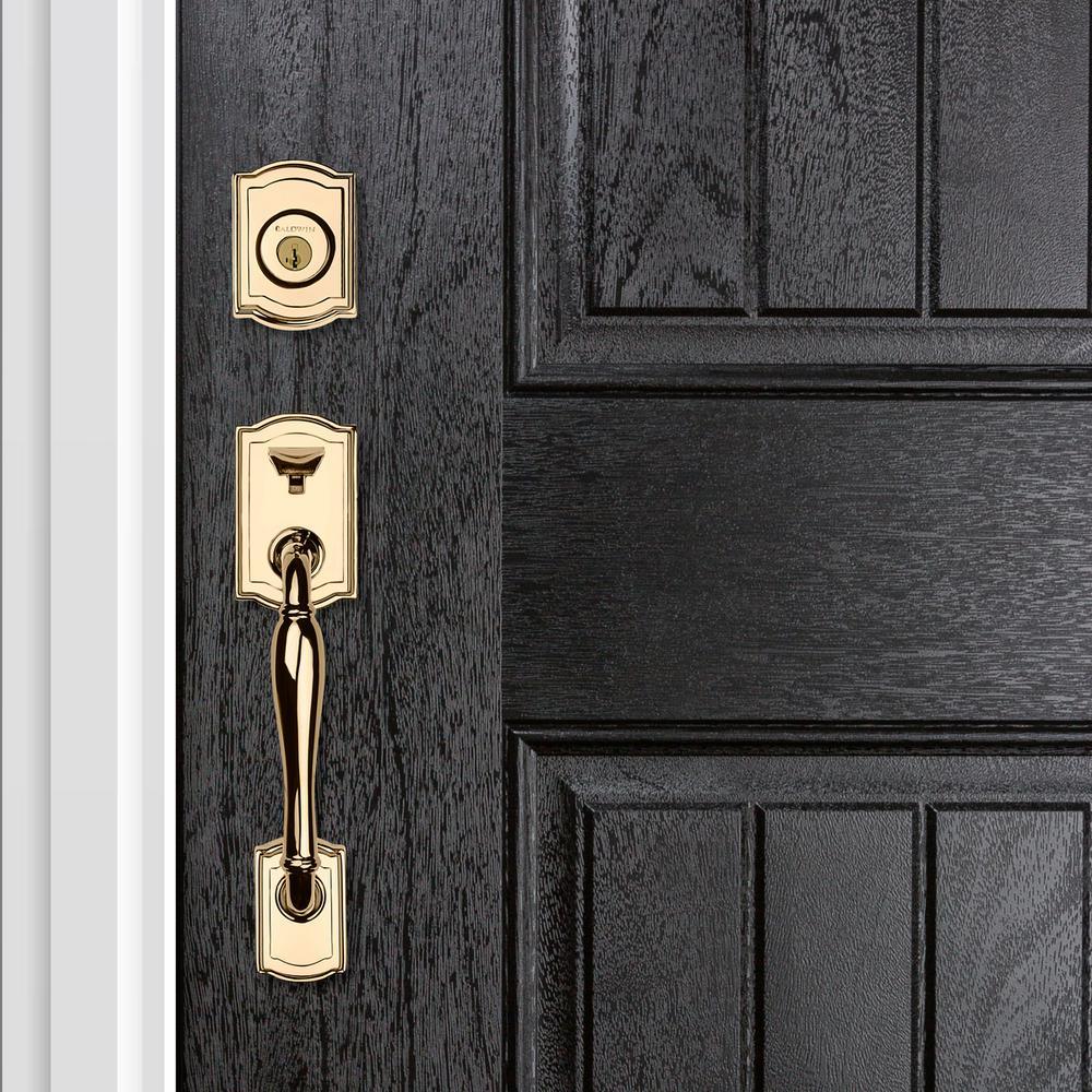 Prestige Wesley Single Cylinder Lifetime Polished Brass Door Handleset with Alcott Door Knob Featuring SmartKey Security - Super Arbor