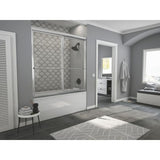Newport 54 in. to 55.625 in. x 55 in. Framed Sliding Bathtub Door with Towel Bar in Matte Black and Clear Glass