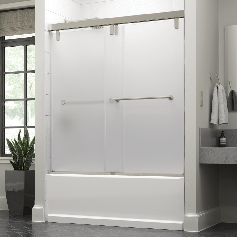 Lyndall 60 x 59-1/4 in. Frameless Mod Soft-Close Sliding Bathtub Door in Chrome with 3/8 in. (10mm) Clear Glass - Super Arbor