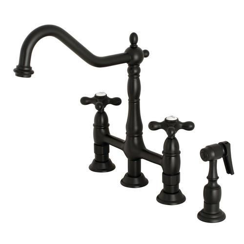 Kingston Brass Heritage Matte Black 2-Handle Deck-Mount Bridge Handle Kitchen Faucet