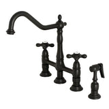Kingston Brass Heritage Matte Black 2-Handle Deck-Mount Bridge Handle Kitchen Faucet