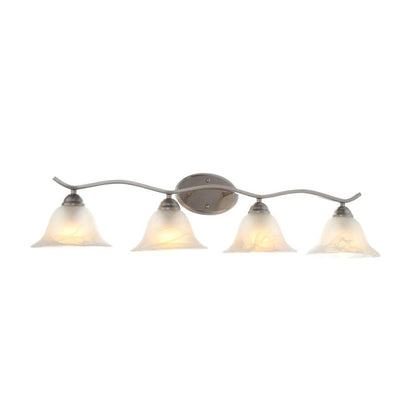 Andenne 4-Light Brushed Nickel Bath Vanity Light with Bell Shaped Marbleized Glass Shades