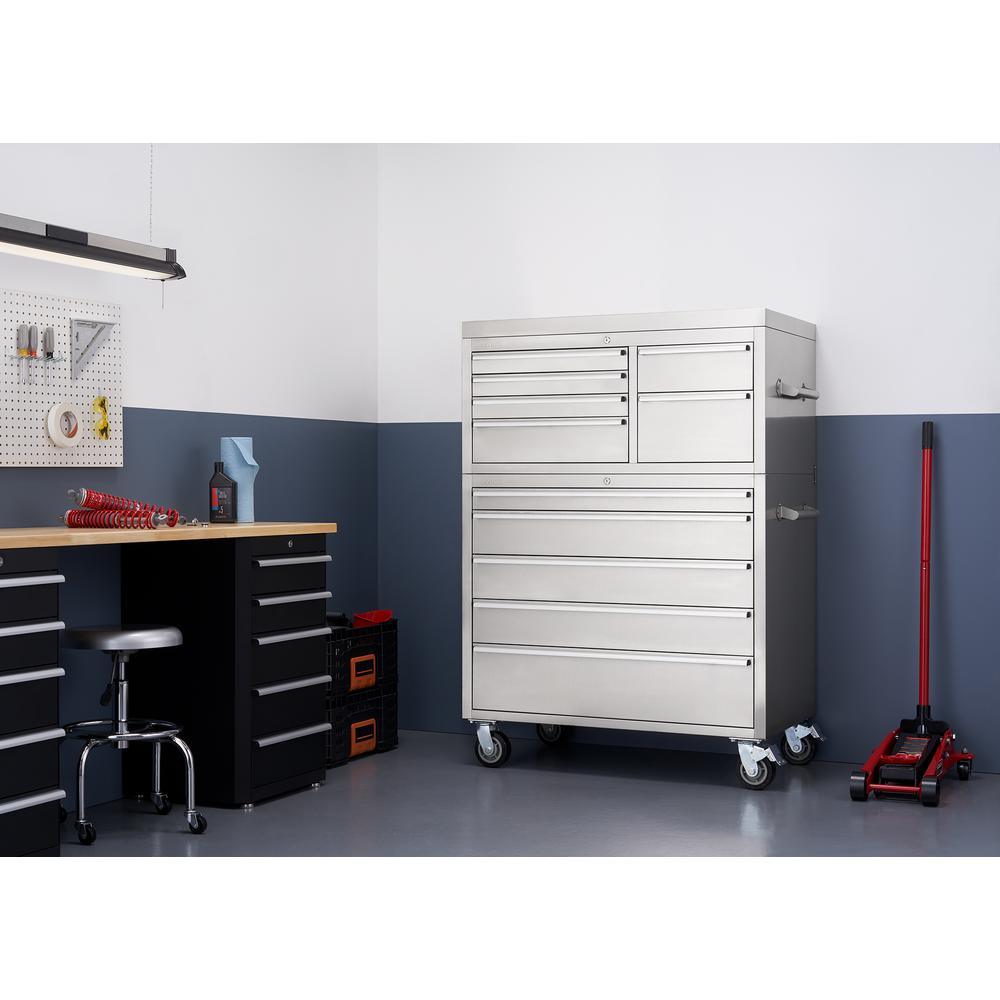 43 in. 11-Drawer Stainless Steel Rolling Tool Chest Combo - Super Arbor