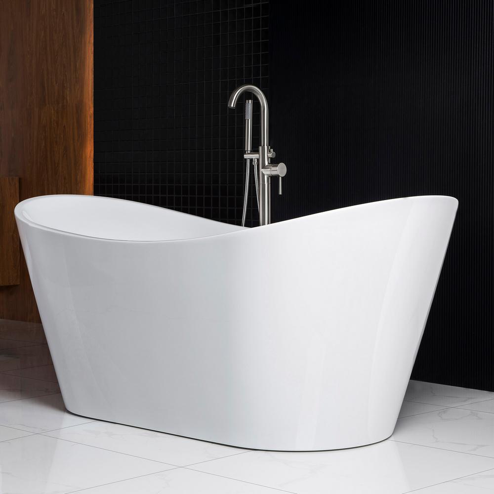 Oviedo 71 in. Acrylic Freestanding Double Slipper Flat Bottom Soaking Bathtub with Drain and Overflow Included in White - Super Arbor