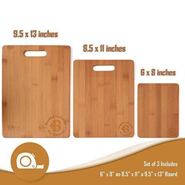 3-Piece Bamboo Cutting Board Set - Wooden Kitchen Boards for Food Prep. 3 sizes 9.5 x 13, 8.5 x 11 and 6 x 8.
