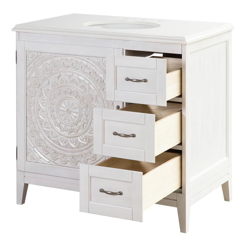 Chennai 37 in. W Single Vanity in White Wash with Engineered Stone Vanity Top in Crystal White with White Sink - Super Arbor