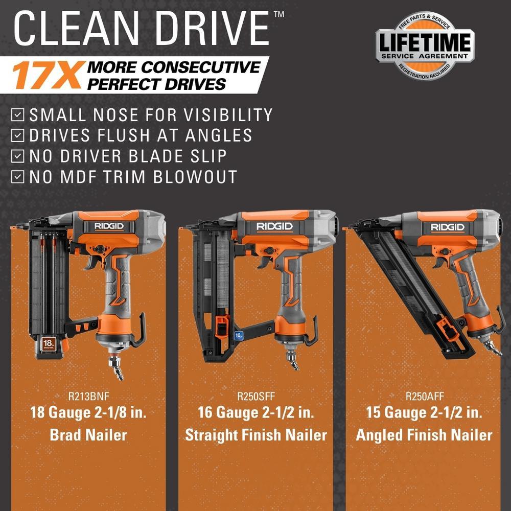 15-Gauge 2-1/2 in. Angled Finish Nailer with CLEAN DRIVE Technology, Tool Bag, and Sample Nails - Super Arbor
