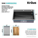 Kore Gunmetal 16-Gauge Stainless Steel PVD 33 in. Single Bowl Drop-In Workstation Kitchen Sink with Accessories