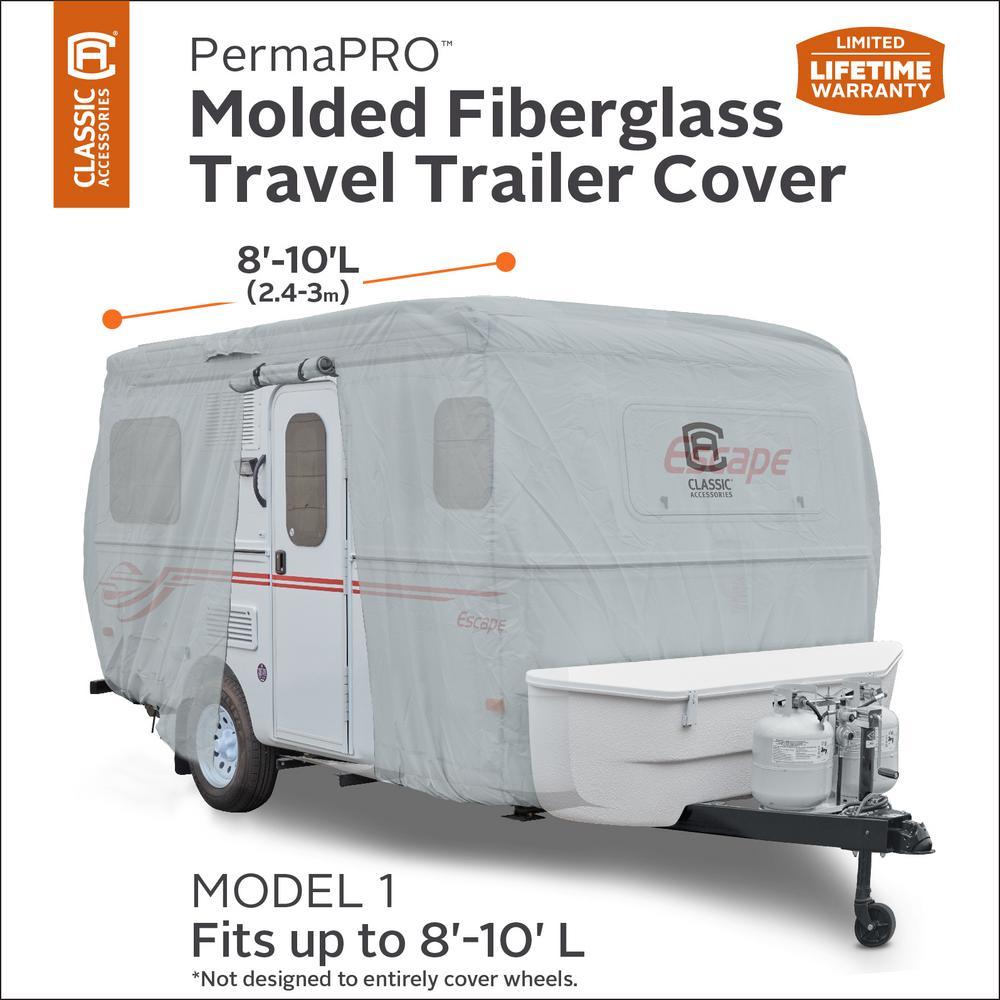 Classic Accessories Over Drive PermaPRO Molded Fiberglass Travel Trailer Cover, Fits up to 8 ft.-10 ft. long RVs - Super Arbor