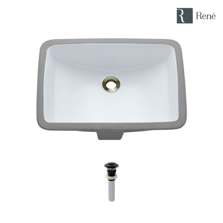 Rene Undermount Porcelain Bathroom Sink in White with Pop-Up Drain in Antique Bronze