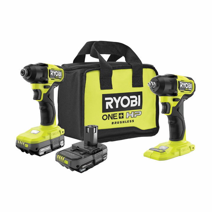 ONE+ HP 18V Brushless Cordless Compact 1/4 in. Impact Driver, 3/8 in. Impact Wrench, (2) Batteries, Charger, and Bag - Super Arbor