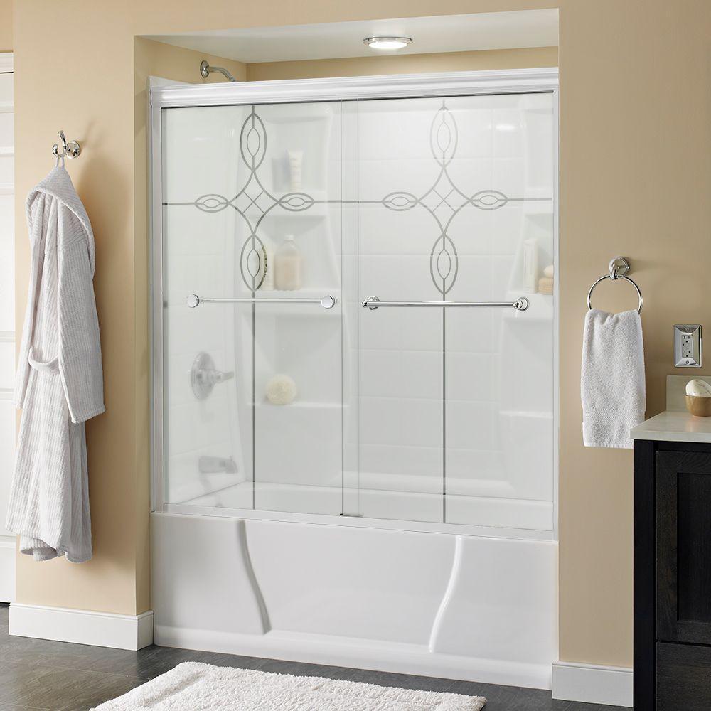 Crestfield 60 in. x 58-1/8 in. Semi-Frameless Traditional Sliding Bathtub Door in Bronze with Transition Glass - Super Arbor