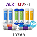 1 Year Reverse Osmosis Alkaline UV System Full Replacement Filter Set - 11 Total Filters With 100 GPD Membrane