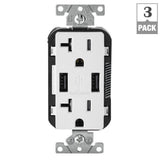 20 Amp 125-Volt Decora Combination Duplex Outlet and USB Charger, White (3-Pack) - Super Arbor