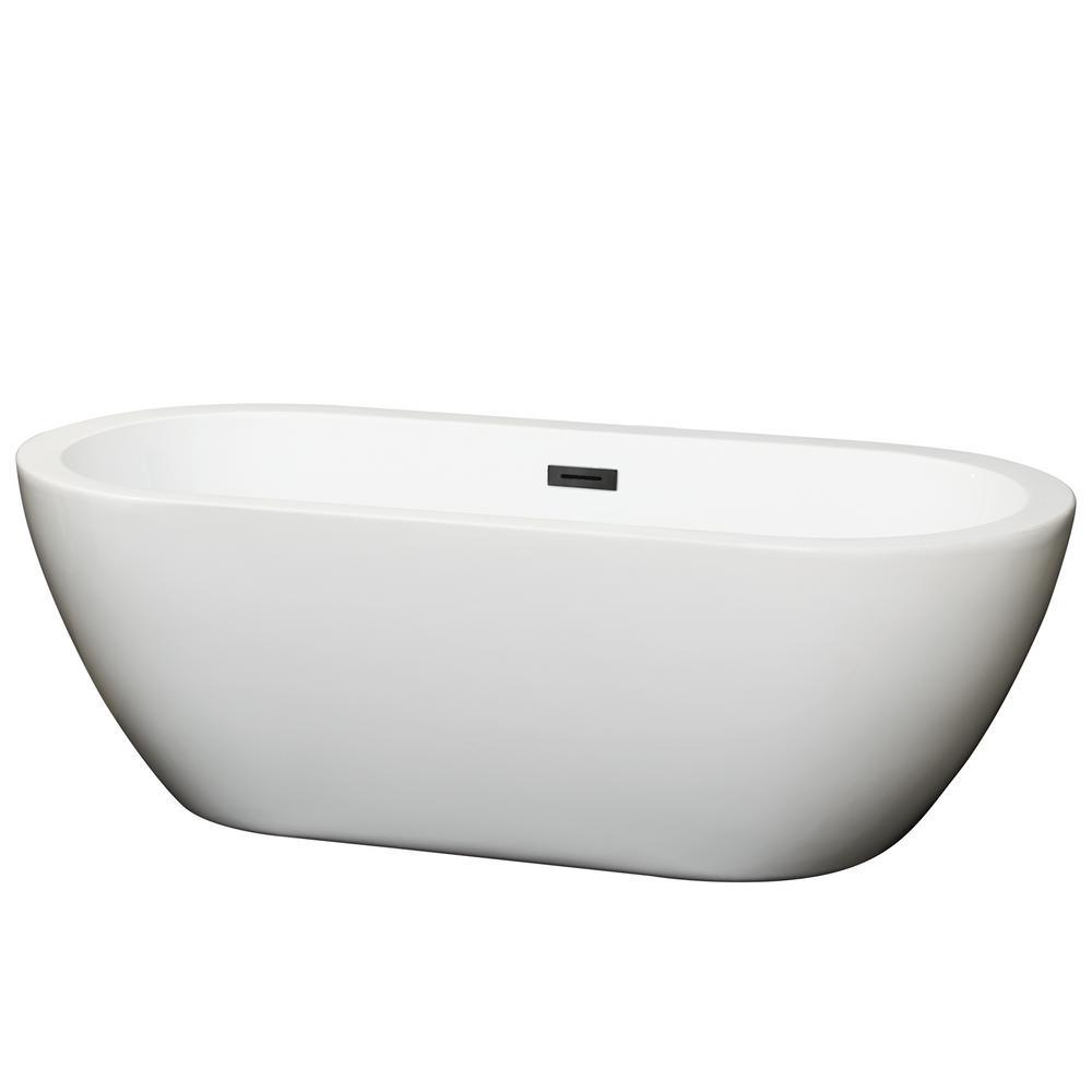 Soho 59.75 in. Acrylic Flatbottom Center Drain Soaking Tub in White - Super Arbor