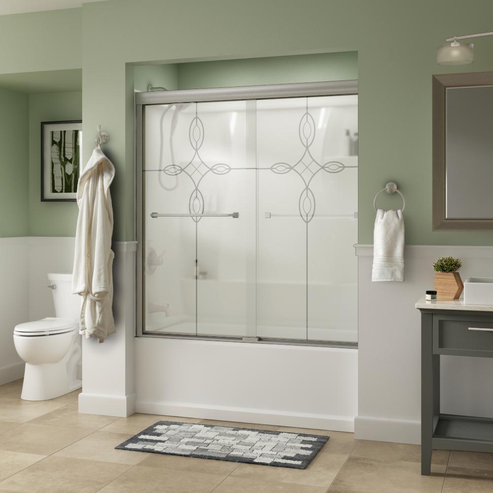 Everly 60 in. x 58-1/8 in. Traditional Semi-Frameless Sliding Bathtub Door in Bronze and 1/4 in. (6mm) Rain Glass - Super Arbor