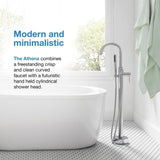 Athena Single-Handle Floor-Mounted Roman Tub Faucet with Hand Shower in Brushed Nickel