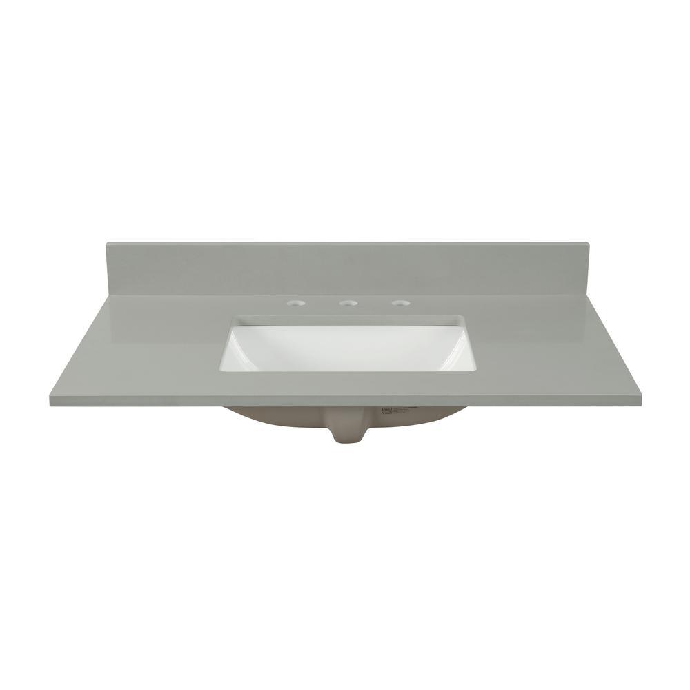 43 in. W x 22 in. D x 0.75 in. H Quartz Vanity Top in Earth Gray with White Basin - Super Arbor