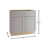 Home Decorators Collection Washington Veiled Gray Plywood Shaker Assembled Vanity Sink Base Kitchen Cabinet Sft Cls 36 in W x 21 in D x 34.5 in H