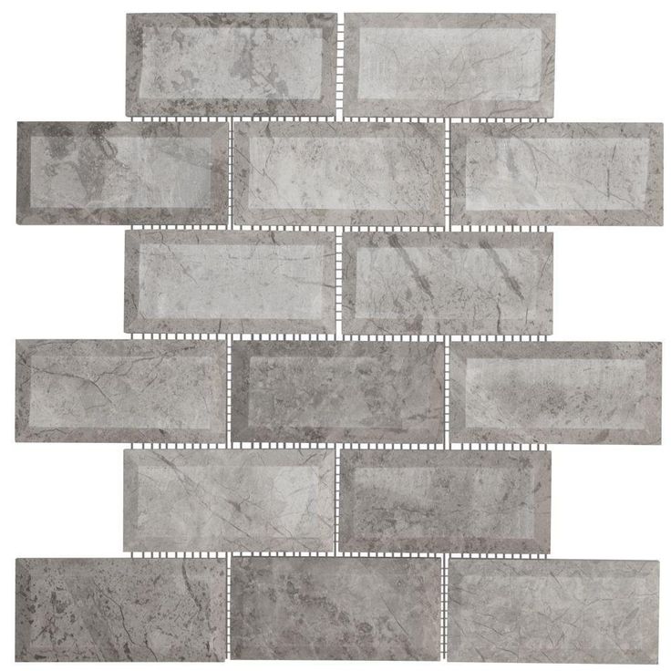 Jeffrey Court Tundra Grey 2 x 4 Beveled 10 in. x 11.875 in. x 10 mm Interlocking Polished Marble Mosaic Tile