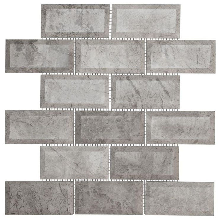 Jeffrey Court Tundra Grey 2 x 4 Beveled 10 in. x 11.875 in. x 10 mm Interlocking Polished Marble Mosaic Tile