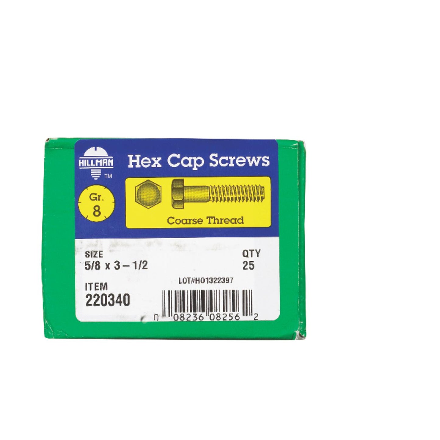Hillman 5/8 in. Diameter x 3-1/2 in. Length Heat-Treated Steel Hex Head Cap Screw, Grade 8, Coarse Thread, 25-Pack