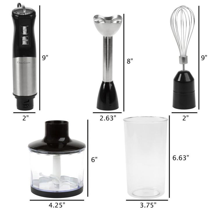 6-Speed 4-in-1 Black Immersion Blender with Chopper and Whisk Attachment