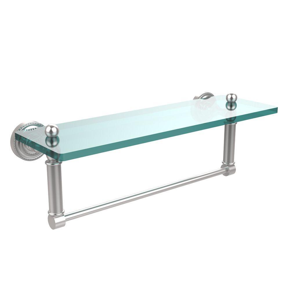 Dottingham 16 in. L  x 5 in. H  x 5 in. W  Clear Glass Vanity Bathroom Shelf with Towel Bar in Matte Black - Super Arbor