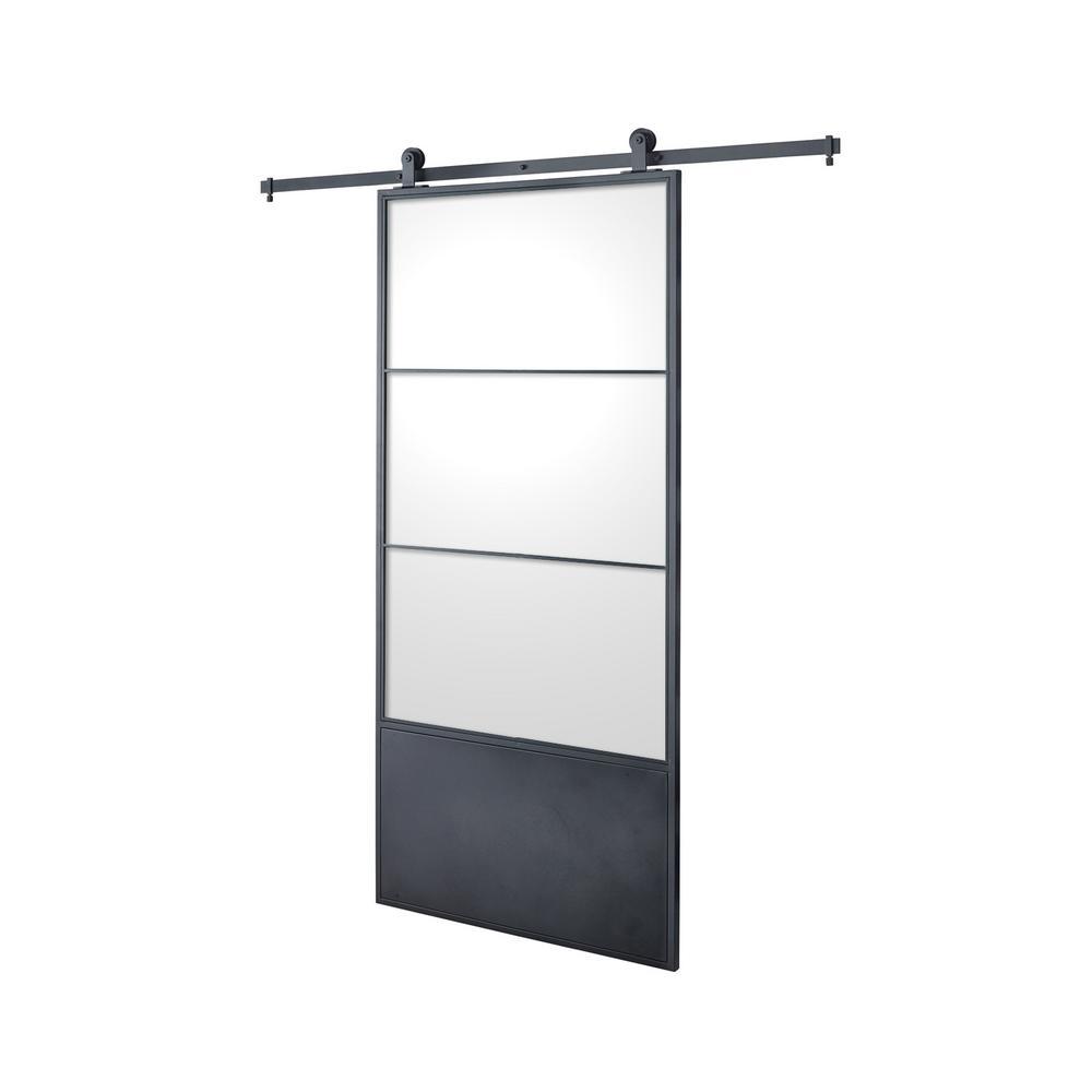37in.x84in.x3 in. Concorde Epoxy Coated Steel Frame w/ Clear Tempered Glass Barn Door Interior Sliding Door Hardware Kit - Super Arbor