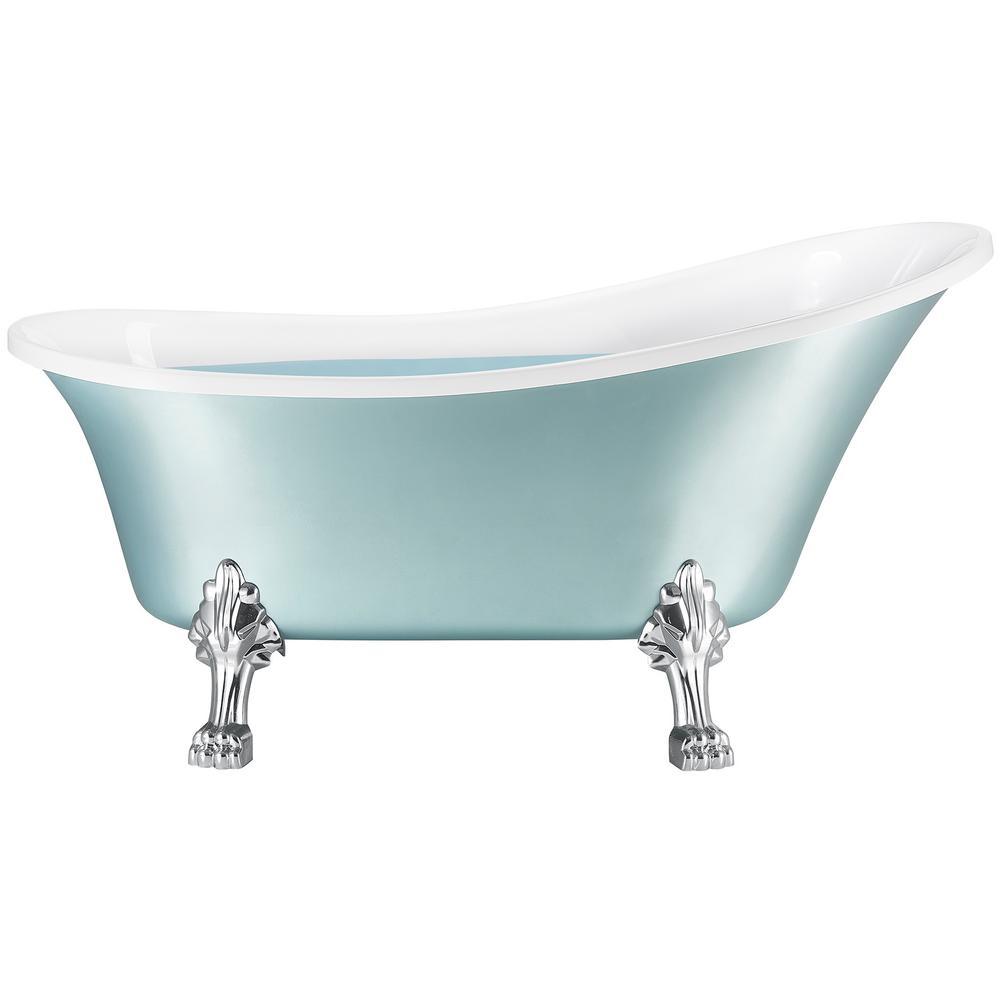 60 in. Fiberglass Double Slipper Clawfoot Non-Whirlpool Bathtub in Glossy Red & White Marble In Matte Lichen Green - Super Arbor