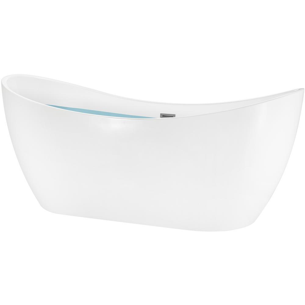 59 in. Acrylic Center Drain Oval Double Slipper Flatbottom Freestanding Bathtub in Glossy White - Super Arbor