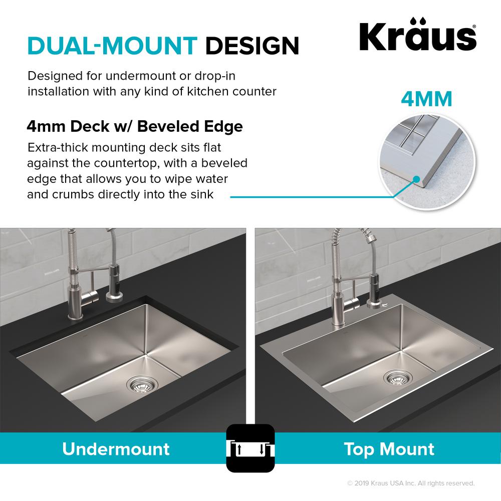 Loften Dual Mount Drop-In Stainless Steel 25 in. 1-Hole Single Bowl Kitchen Sink - Super Arbor