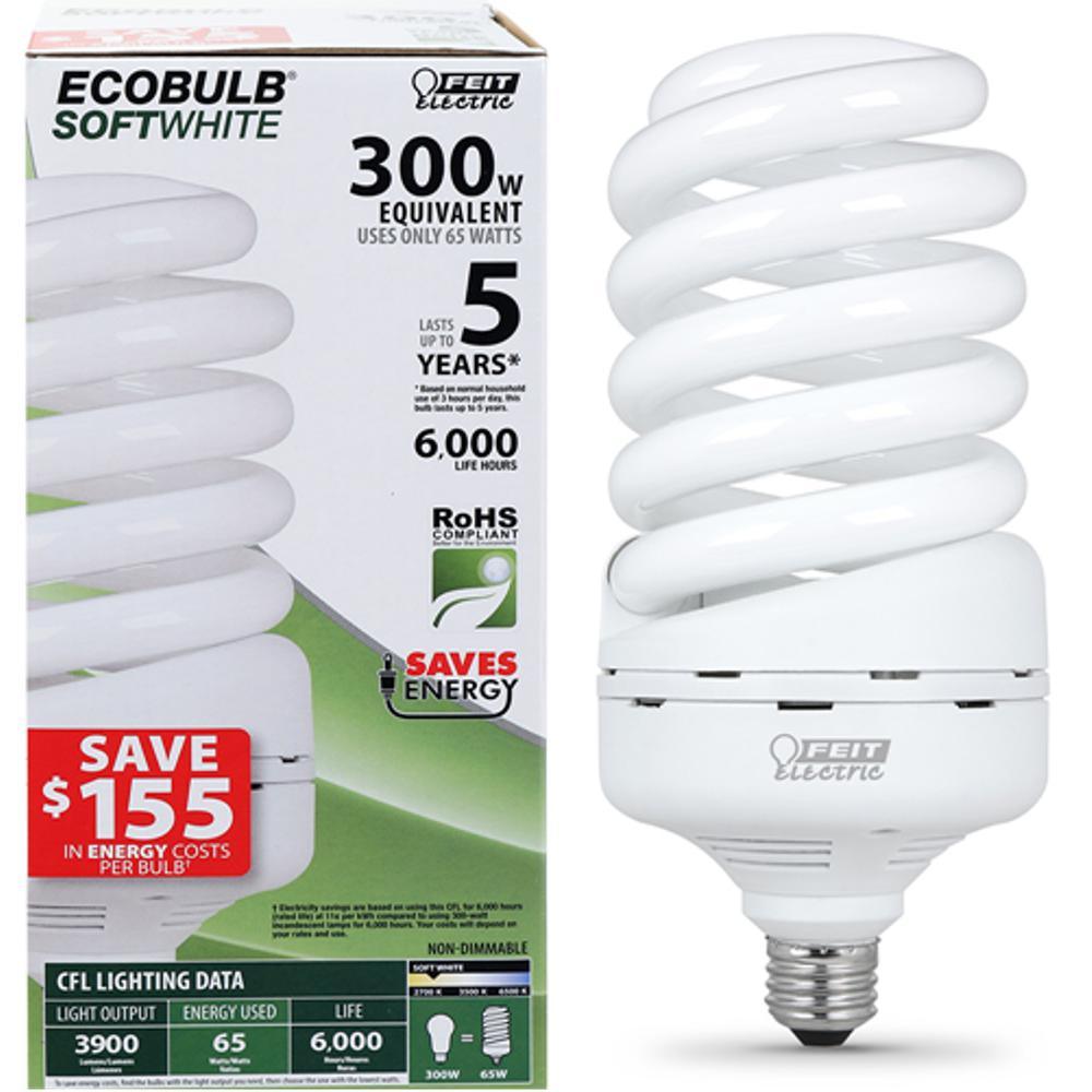 65-Watt Equivalent T5 Spiral Non-Dimmable E26 Base Compact Fluorescent CFL Light Bulb, Soft White 2700K - Super Arbor
