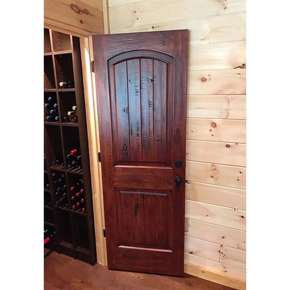 30 in. x 80 in. Knotty Alder 2 Panel Top Rail Arch with V-Groove Solid Wood Core Interior Door Slab - Super Arbor