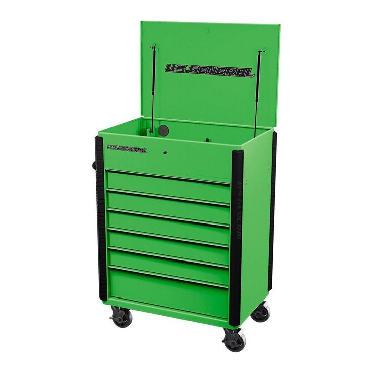U.S. GENERAL 34 in. x 23 in., 6-Drawer, Full-Bank Service Cart, Green