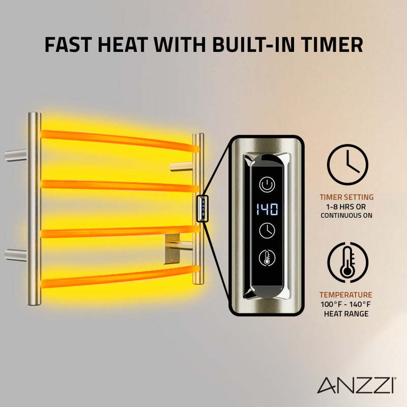 ANZZI Glow 4-Bar Electric Towel Warmer, Brushed Nickel, 23.5 x 5.5 x 16.5 in