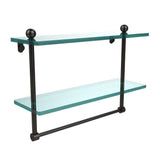 16 in. L  x 12 in. H  x 5 in. W 2-Tier Clear Glass Bathroom Shelf with Towel Bar in Satin Nickel - Super Arbor