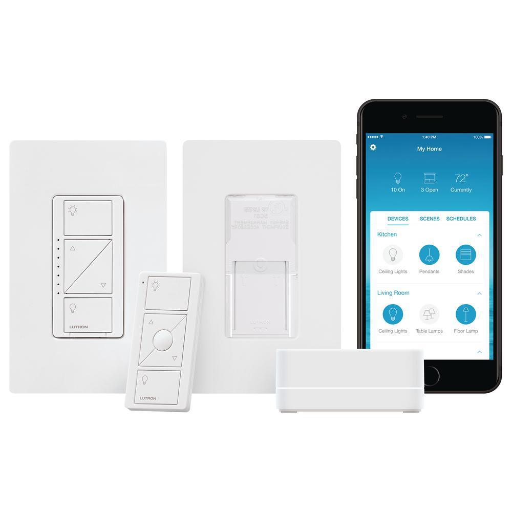 Caseta Wireless Smart Lighting Dimmer Switch and Pico Wall-Mounting Starter Kit in White - Super Arbor