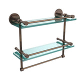 16 in. L  x 12 in. H  x 5 in. W 2-Tier Gallery Clear Glass Bathroom Shelf with Towel Bar in Matte Black - Super Arbor