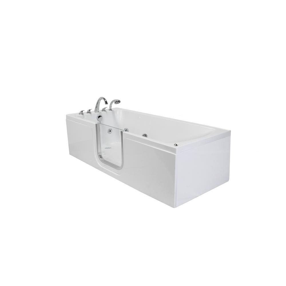 Laydown 72 in. Walk-In Whirlpool Bathtub in White LH Hinged Middle Glass Door with Screen 5 PC Fast Fill Faucet LH Drain - Super Arbor