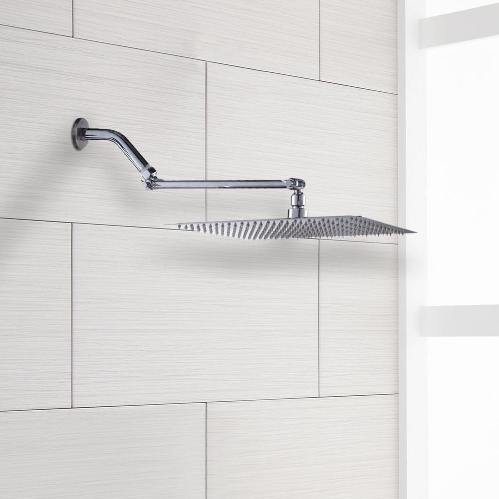 3-Spray Patterns 12 in. Wall Mount Rainfall Fixed Shower Head with Solid Brass  Adjustable Extension Arm in Chrome - Super Arbor