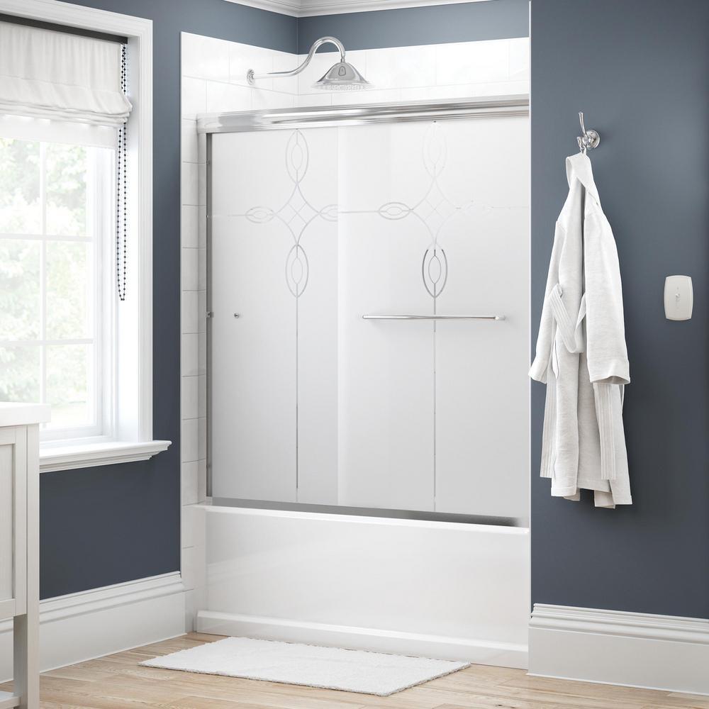 Simplicity 60 in. x 58-1/8 in. Semi-Frameless Traditional Sliding Bathtub Door in Bronze with Niebla Glass - Super Arbor