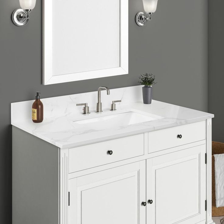 43 in. W x 22 in. D x 0.75 in. H Engineered Marble Vanity Top in Calacatta White with White Basin
