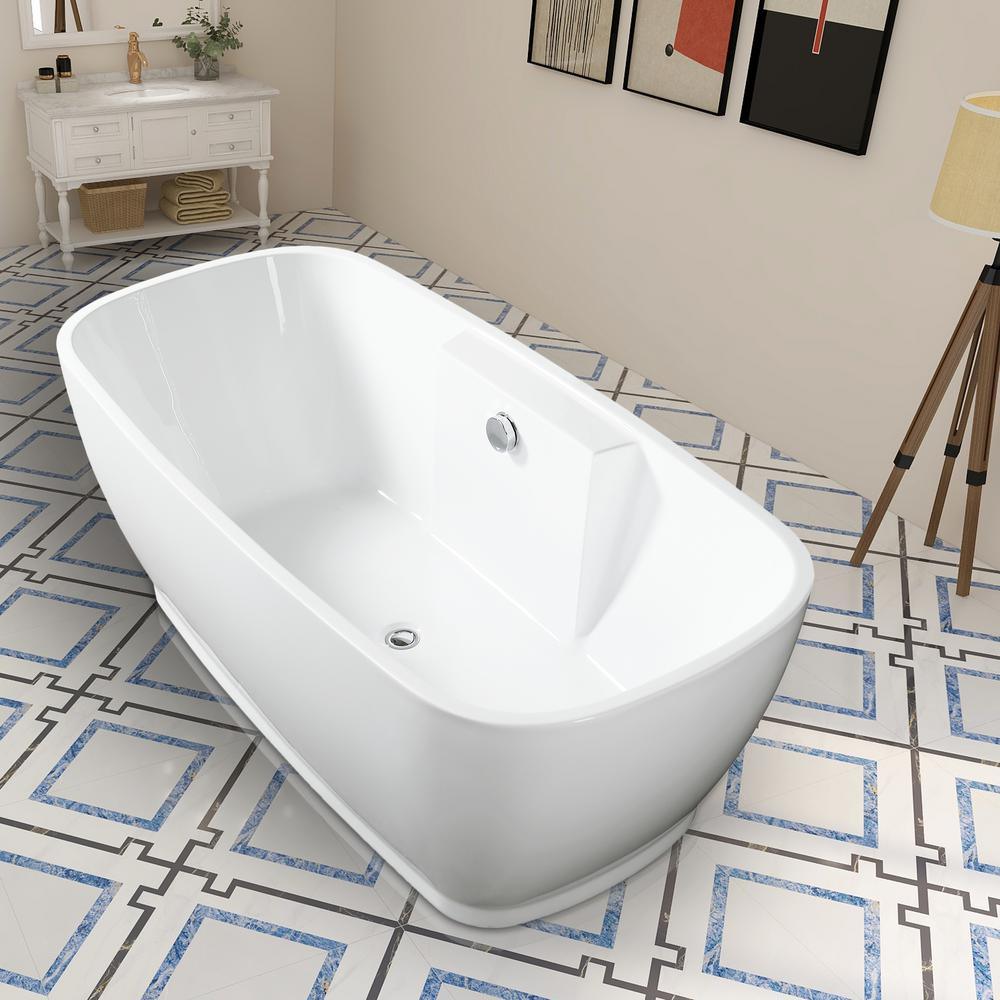 Toulon 59 in. Acrylic Flatbottom Freestanding Bathtub in White - Super Arbor